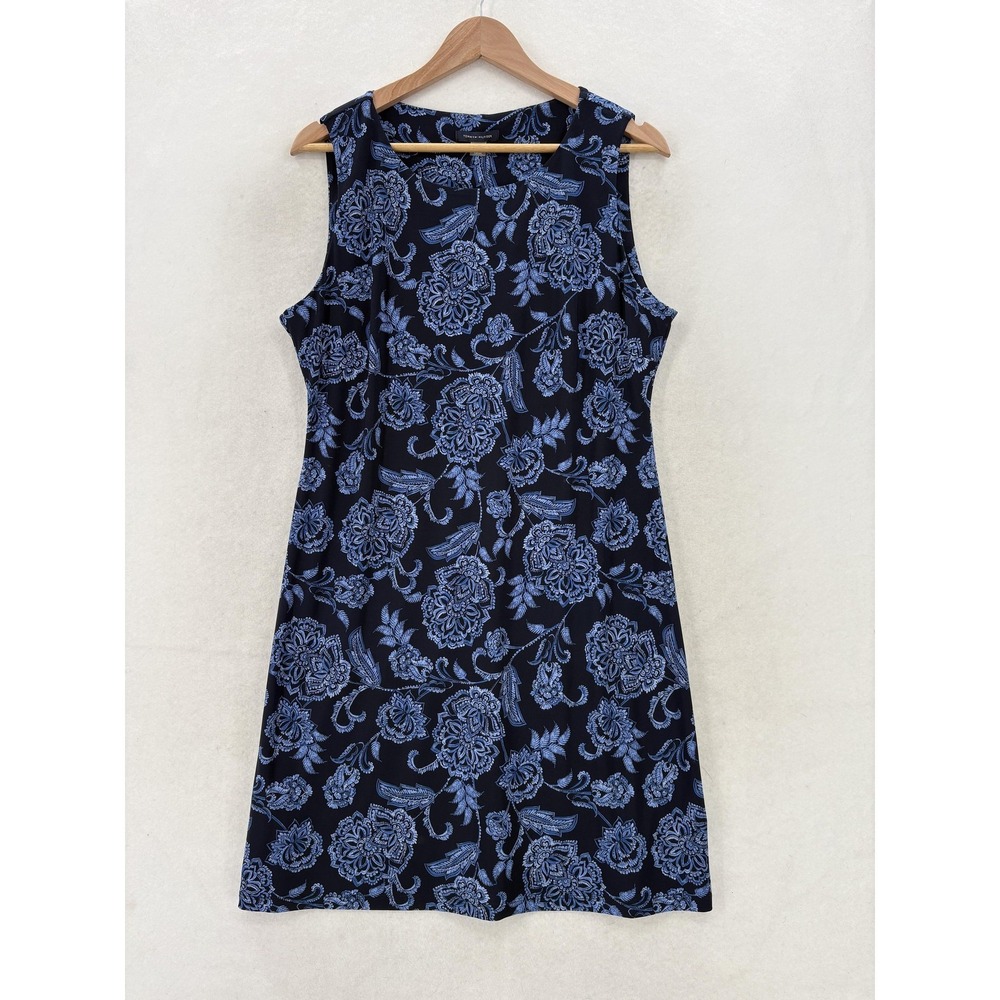 Tommy Hilfiger Dress Womens 12 Blue Floral Sleeveless A-Line Tank Jersey Knit
